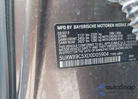 2013 BMW X3 xDrive28I из США, поврежденный, VIN 5UXWX9C5XD0D05904